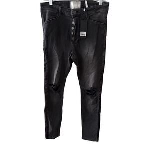 NWT One Teaspoon Sz 32 Mr Bones Black Swan Distressed Ripped Knee Skinny Jeans